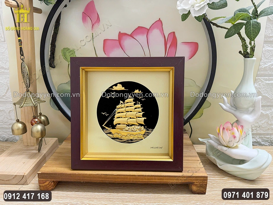 Qu&agrave; Tặng Tranh Thuận Buồm Xu&ocirc;i Gi&oacute; Mạ V&agrave;ng 24K